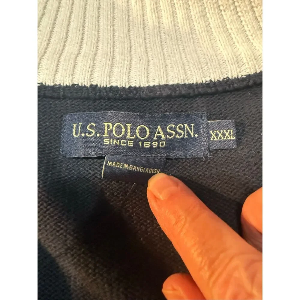 U.S. Polo Assn. men's quarter-zip cable knit sweater vertical textured cable pat